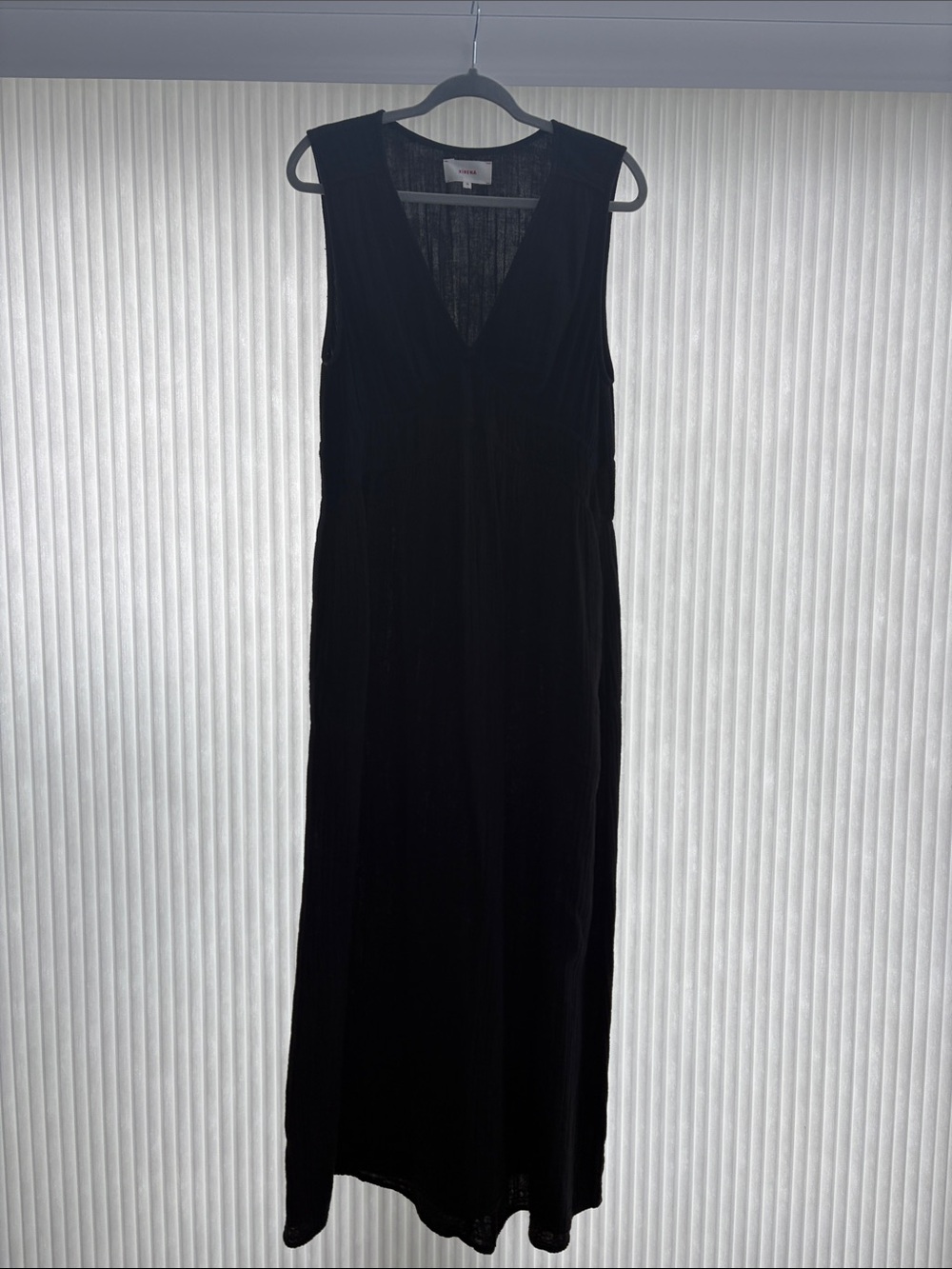 Xirena Sleeveless Black V-Neck Gauze Maxi Dress